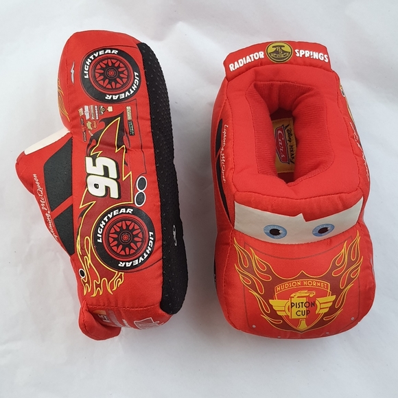 Disney Other - DISNEY Pixar CARS SLIPPERS Lightning McQueen RED Race CAR slick fabric 7/8